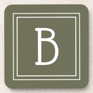 Moderne monogrammierte Moosgrün- und Weiße Initial Getränkeuntersetzer