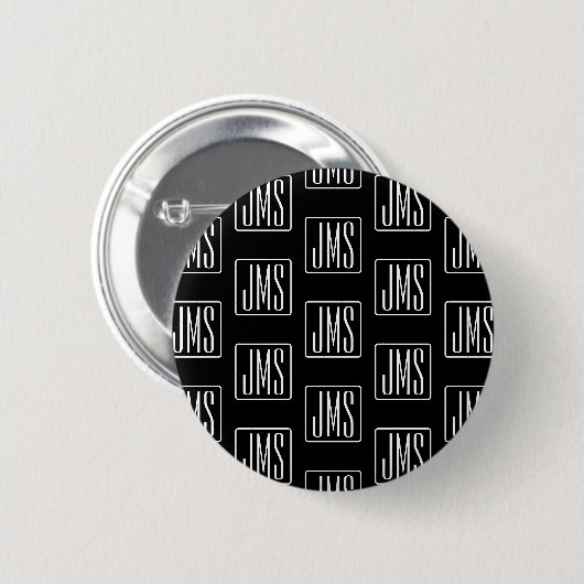 Moderne monogrammierte Muster | Schwarz & Weiß Button (Vorne & Hinten)