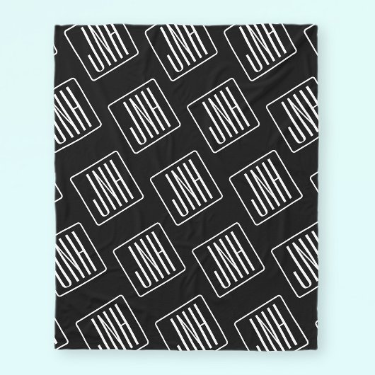Moderne monogrammierte Muster | Schwarz & Weiß Fleecedecke