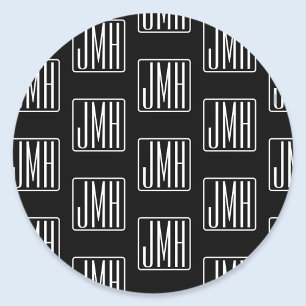 Moderne monogrammierte Muster Schwarz & Weiß Runder Aufkleber