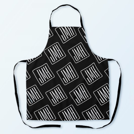 Moderne monogrammierte Muster | Schwarz & Weiß Schürze