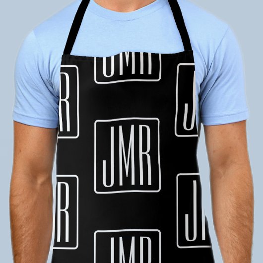 Moderne monogrammierte Muster | Schwarz & Weiß Schürze