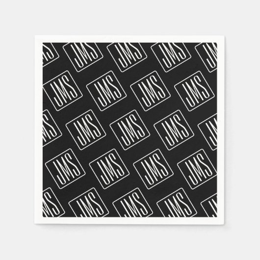 Moderne monogrammierte Muster | Schwarz & Weiß Serviette (Vorderseite)