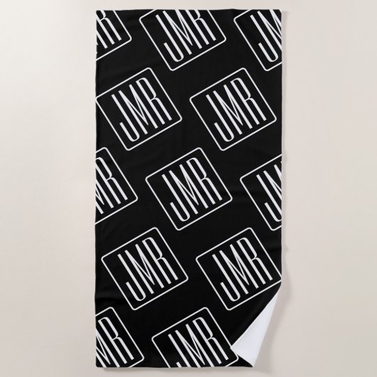 Moderne monogrammierte Muster | Schwarz & Weiß Strandtuch (Vorderseite)