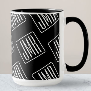 Moderne monogrammierte Muster   Schwarz & Weiß Tasse