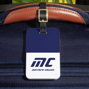 Moderne monogrammierte Namen in Blau, einfache, fe Gepäckanhänger