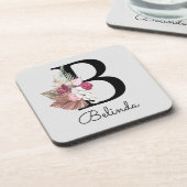 Moderne monogrammierte rosa Boho Initiale B Getränkeuntersetzer (Linke Seite)
