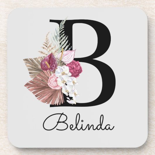 Moderne monogrammierte rosa Boho Initiale B Getränkeuntersetzer (Vorderseite)