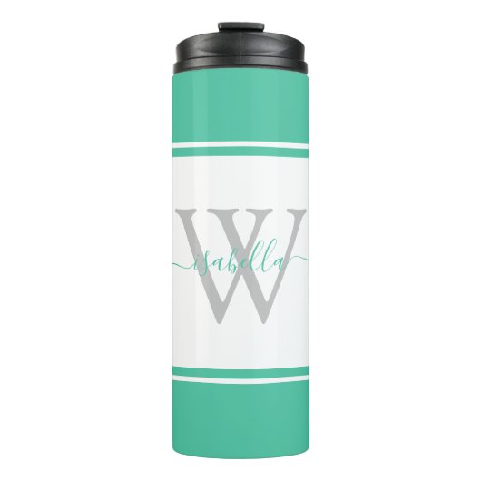 Moderne monogrammierte Schrift Mint Thermosbecher (Vorderseite)