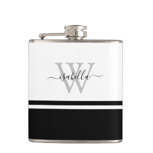 Moderne monogrammierte Schrift Schwarz Weiß Flachmann