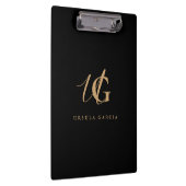 Moderne monogrammierte schwarze und goldene Schrif Klemmbrett (Rechts)