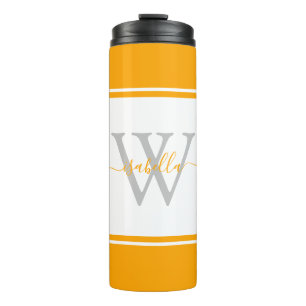 Moderne monogrammierte Skript Orange Thermosbecher