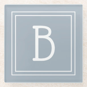 Moderne monogrammierte weiche blaue und weiße Init Glasuntersetzer