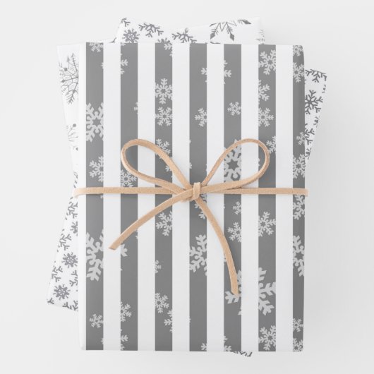 Moderne Monotone Schwarz-weiße Schneeflocke Geschenkpapier Set (Beispiel)