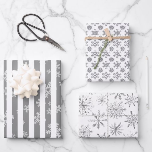 Moderne Monotone Schwarz-weiße Schneeflocke Geschenkpapier Set (Vorderseite)