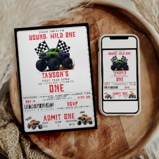 Moderne Monster-Trucks 1. Geburtstagsfeier Einladung