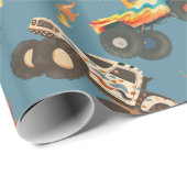 Moderne Monster Trucks Blue Boys Flames Pattern Geschenkpapier (Rolleneckpunkt)