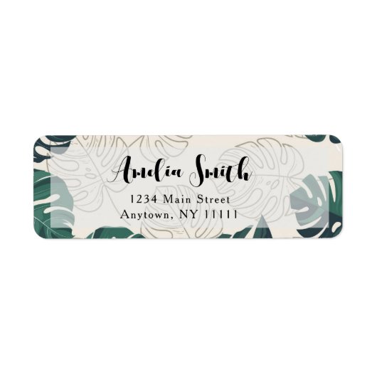 Moderne Monstera Blätter Chic Return Address Label (Vorne)