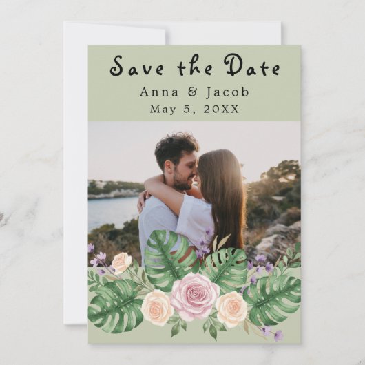 Moderne Monstera Leaf Blumenzage Einladung (Vorderseite)