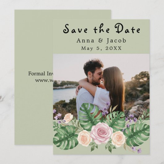 Moderne Monstera Leaf Blumenzage Einladung (Vorne/Hinten)