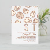 Moderne Monstera Leaf Hochzeit gepresst Folieneinladung (Stehend vorne)