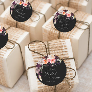 Moderne Moody Flowers & Grüne Hochzeitsparty Runder Aufkleber