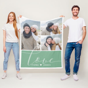 Moderne Moosgrüne Foto-Collage Liebe Personalisier Fleecedecke