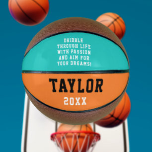 Moderne Motivation Türkis Orange Name Typografie Basketball