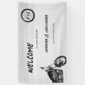 Moderne Motorrad Adventure Biker Wedding Willkomme Banner (Vertikal)