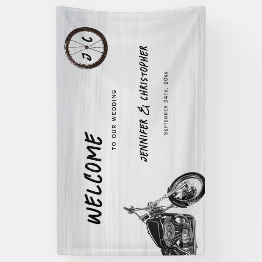 Moderne Motorrad Adventure Biker Wedding Willkomme Banner (Vertikal)