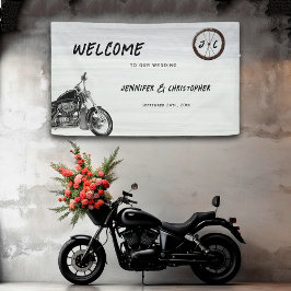 Moderne Motorrad Adventure Biker Wedding Willkomme Banner