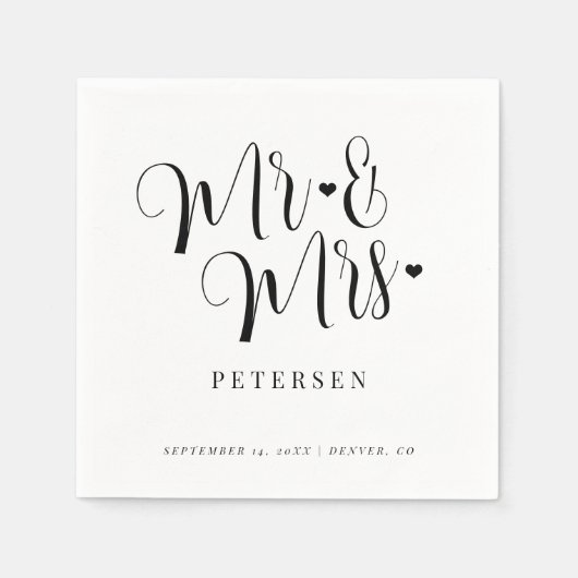 Moderne Mr. and Mrs. script Serviette (Vorderseite)