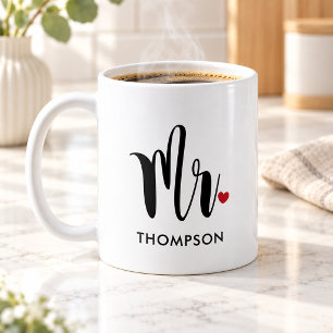 Moderne Mr Calligraphy Herz Monogramm Kaffeetasse