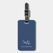 Moderne Mr. Groom Indigo und Stone Wedding Paare Gepäckanhänger (Vorderseite vertikal)