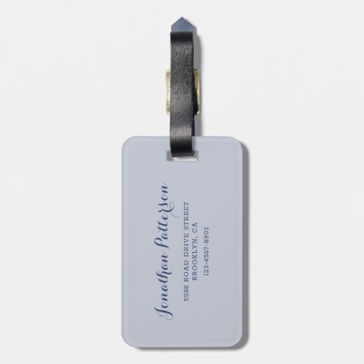 Moderne Mr. Groom Indigo und Stone Wedding Paare Gepäckanhänger (Rückseite vertikal)