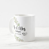 Moderne Mr. & Mr. White und Green Floral Wasserfar Kaffeetasse (Vorderseite Links)