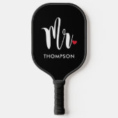 Moderne Mr Script Hochzeitsherz Pickleball Schläger (Vorderseite)