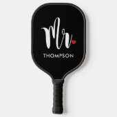 Moderne Mr Script Hochzeitsherz Pickleball Schläger (Rückseite)