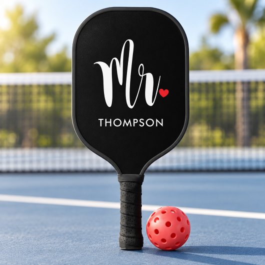 Moderne Mr Script Hochzeitsherz Pickleball Schläger