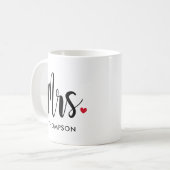 Moderne Mrs Calligraphy Herz Monogramm Kaffeetasse (Vorderseite Links)