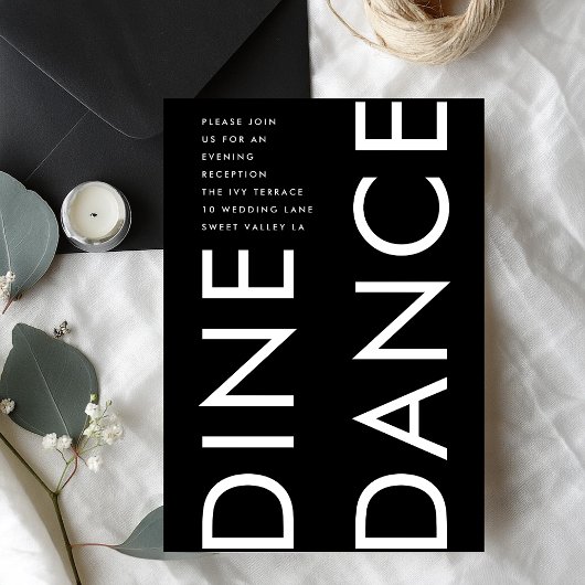 Moderne, muffige Big Monogram DINE DANCE Hochzeit Begleitkarte