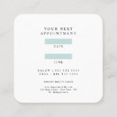 Moderne muffige Haar Stylist Drehbuch Termin Minte Quadratische Visitenkarte (Rückseite)