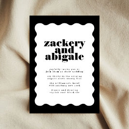 Moderne, muffige Scallope Border White Black Weddi Einladung
