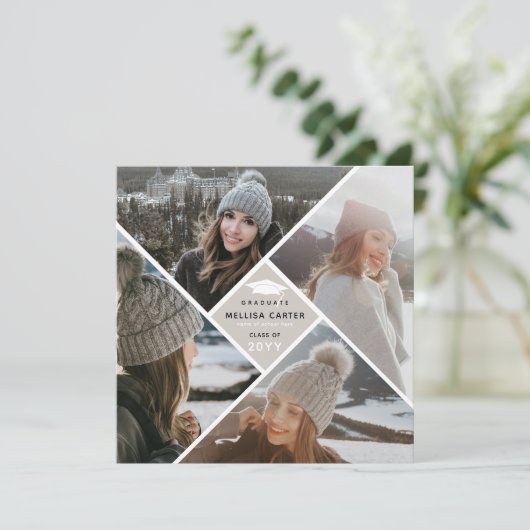 Moderne Multi-Foto Collage Graduation Party Einladung (Stehend Vorderseite)