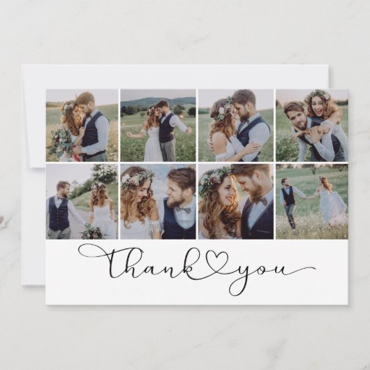 Moderne Multi-Foto Collage Hochzeit Dankeskarte (Vorderseite)