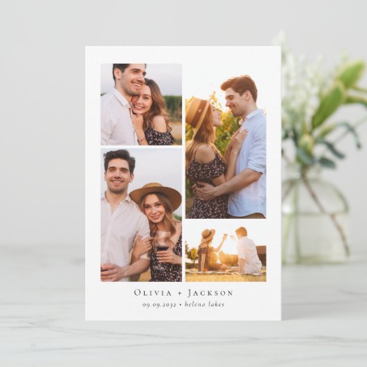 Moderne Multi-Foto Collage Hochzeit Save The Date (Stehend Vorderseite)