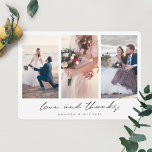 Moderne Multi-Foto Collage Liebe und Dank Hochzeit Dankeskarte<br><div class="desc">Dieses schlichte drei Foto Collage Hochzeit danke Ihnen Karte Vorlage zeigt ein knackiges modernes Aussehen. Wir haben abgerundete Ecken als Standardform gewählt, aber man kann das leicht in scharfe Ecken ändern, da dieses Aussehen auch sehr gut mit diesem Design funktioniert! Wir haben diesem minimalistischen Design eine herzliche Touch mit "Liebe...</div>