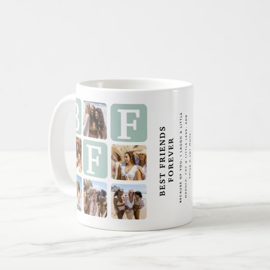 Moderne Multi-Foto-Grid-BESTE FREUNDIN Aquamarin Kaffeetasse (Vorderseite Links)