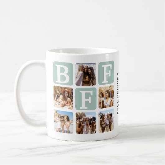 Moderne Multi-Foto-Grid-BESTE FREUNDIN Aquamarin Kaffeetasse (Links)