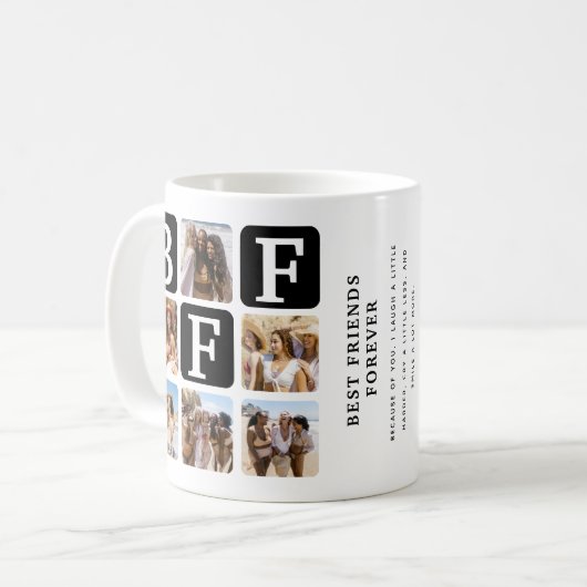 Moderne Multi-Foto-Grid-BESTE FREUNDIN Schwarz Kaffeetasse (Vorderseite Links)
